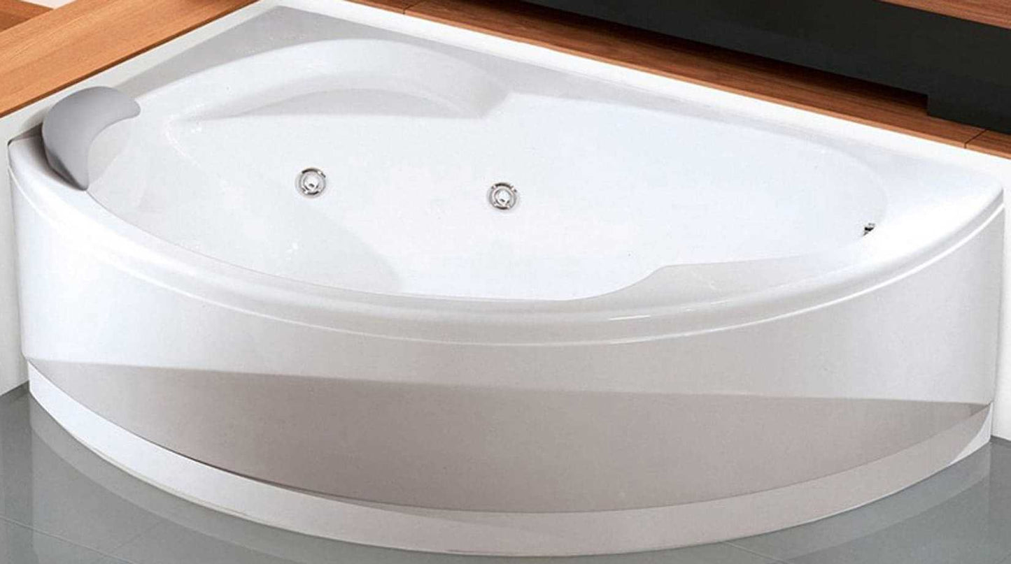 Novellini Vogue Vasca da Bagno Versione Hydro Misura 150x85 H55cm Idro Whirlpool 5 Jets Forma Esterna Tonda Curva Semicircolare Asimmetrica Interna Ovale Installazione Angolare Sinistra Pannello Colonna Erogatore Cuscino Materiale Acrilico Finitura Bianco