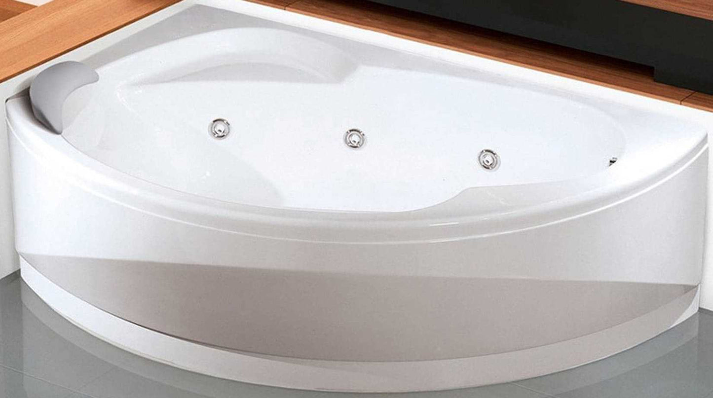 Novellini Vogue Vasca da Bagno Versione Hydro Misura 165x85 H55 cm Idromassaggio Whirlpool 7 Jets Forma Esterna Tonda Curva Semicircolare Asimmetrica Interna Ovale Installazione Angolare Sinistra Pannello Colonna Cuscino Materiale Acrilico Finitura Bianco