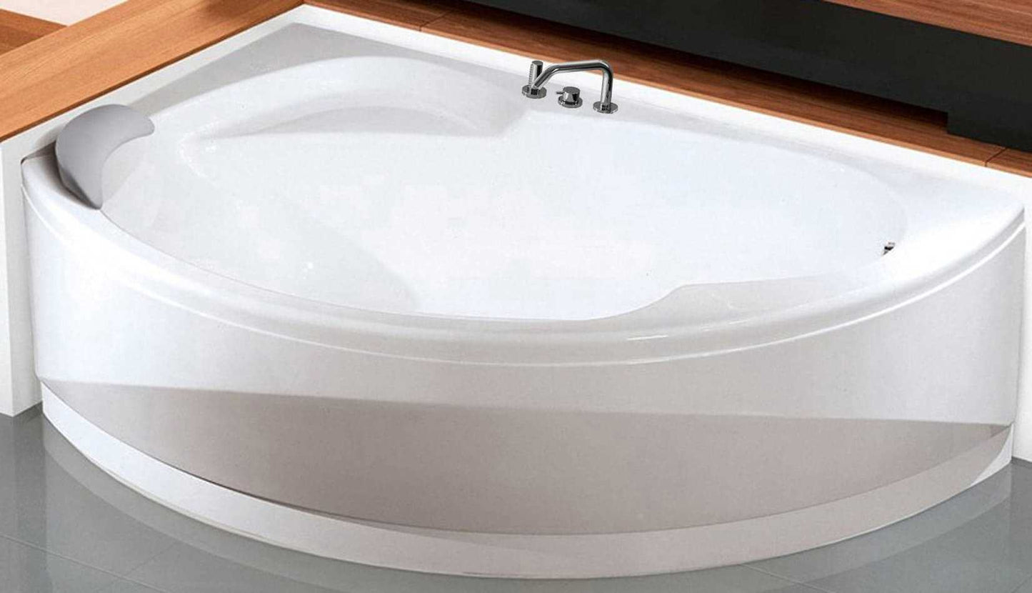 Novellini Vogue Vasca da Bagno Versione Standard Con Telaio Misura 165x85 H55 cm Forma Esterna Semicircolare Asimmetrica Interna Ovale Installazione Angolare Sinistra Pannello Frontale Colonna Rubinetteria Cuscino Materiale Acrilico Finitura Bianco Lucido
