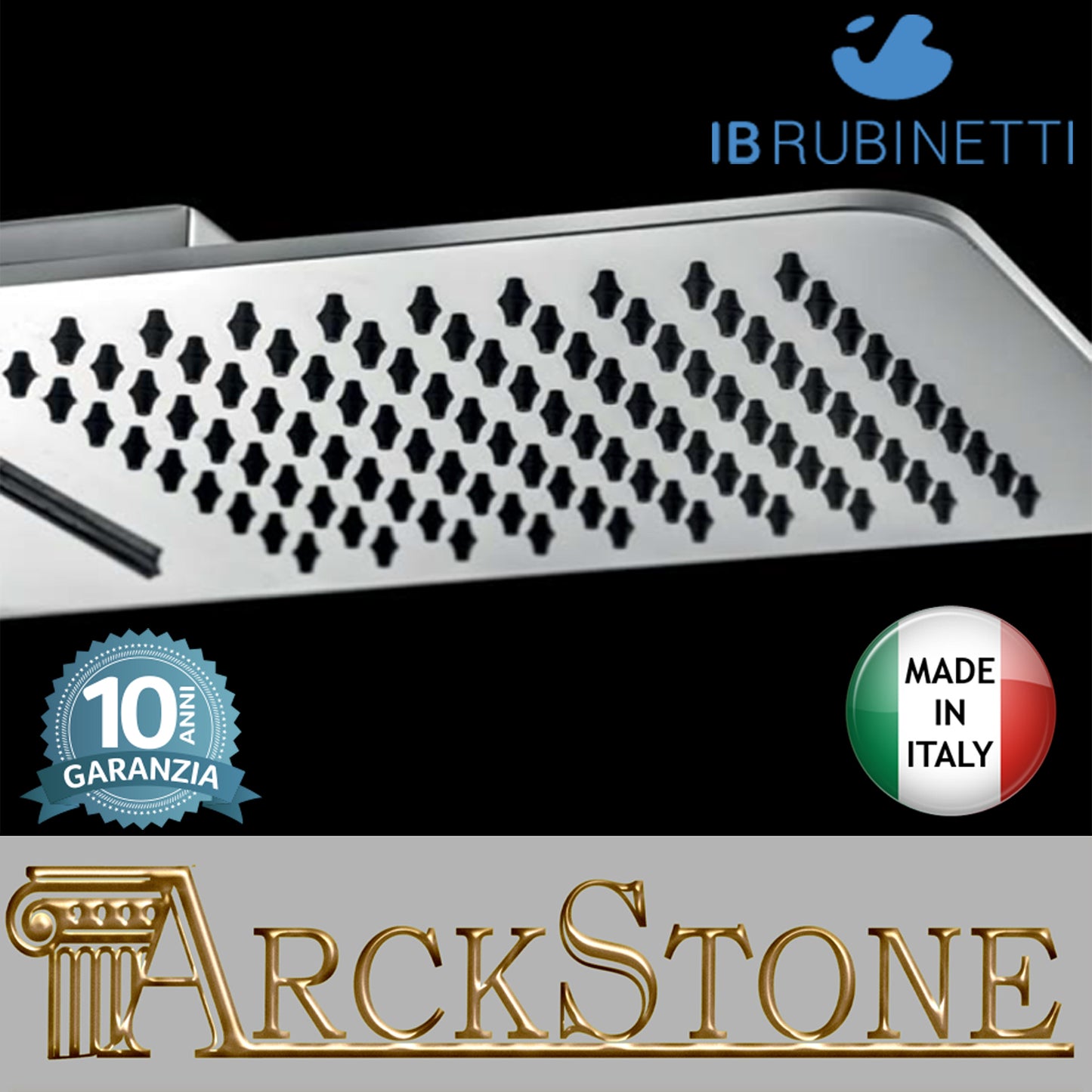 Soffione doccia da parete con sistema AirMix per miscelare acqua e aria completo di cascata marca IB rubinetti modello OnAir 2.0 cromato finitura muro rivenditore autorizzato campania garanzia 10 anni azienda certificata qualità made in italy arredo bagno