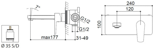Miscelatore Lavabo Ad Incasso Con Bocca A Parete Lunghezza 177 mm Duemmeggi Omega Ottone Finitura Cromata Made in Italy Garanzia 5 Anni