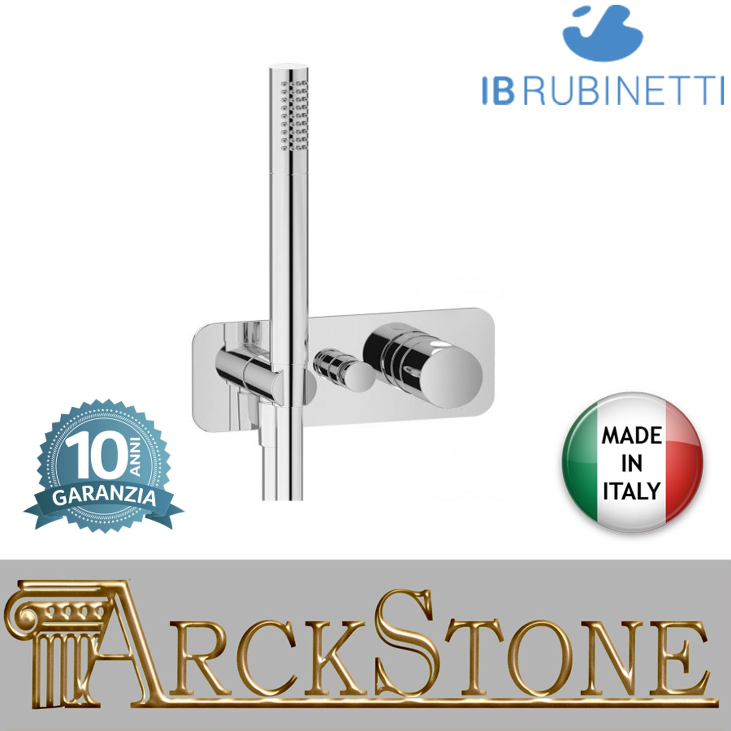 Miscelatore doccia incasso due vie con kit doccia integrato nella placca marca IB rubinetti modello OnlyOne rubinetteria rubinetto ottone cromato bagno fontana finitura cromo rivenditore autorizzato campania arredamento qualità garanzia 10 anni azienda