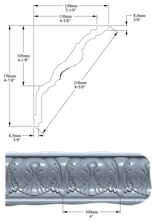Orac Decor C219 Cornice Soffitto Parete Purotouch® Poliuretano Ad Alta Densità Bianco Resistente Agli Urti Calore Facile Da Installare Verniciabile Pretrattata Primer Acrilico Impermeabile Per Interno ed Esterno Ambienti Umidi Misura 200x17,6x13 cm