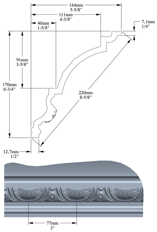 Orac Decor C301 Cornice Soffitto Parete Purotouch® Poliuretano Ad Alta Densità Bianco Resistente Agli Urti Calore Acqua Facile Da Installare Verniciabile Pretrattata Primer Acrilico Impermeabile Per Interno ed Esterno Ambienti Umidi Misura 200x17x14,4 cm