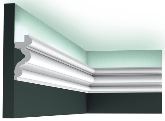 Orac Decor C324 Cornice Soffitto Parete Purotouch® Poliuretano Ad Alta Densità Bianco Resistente Agli Urti Calore Acqua Illuminazione Indiretta Verniciabile Pretrattata Primer Acrilico Impermeabile Per Interno Esterno Ambienti Umidi Misura 200x8,3x3,4 cm