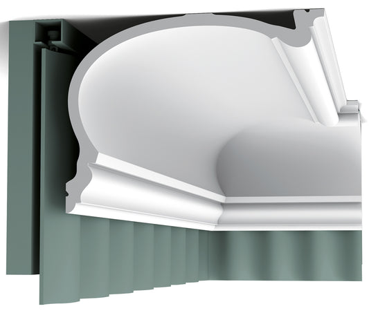 Orac Decor C343 Cornice Soffitto Parete Purotouch® Poliuretano Ad Alta Densità Bianco Resistente Agli Urti Calore Acqua Facile Da Installare Verniciabile Pretrattata Primer Acrilico Impermeabile Per Interno ed Esterno Ambienti Umidi Misura 200x19x25 cm