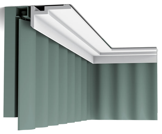 Orac Decor CX197 Cornice Soffitto Parete Duropolymer® Polistirene Ad Alta Densità Bianco Resistente Agli Urti Calore Acqua Illuminazione Indiretta Verniciabile Pretrattata Primer Acrilico Impermeabile Per Interno Esterno Ambienti Umidi Misura 200x5x9,3 cm