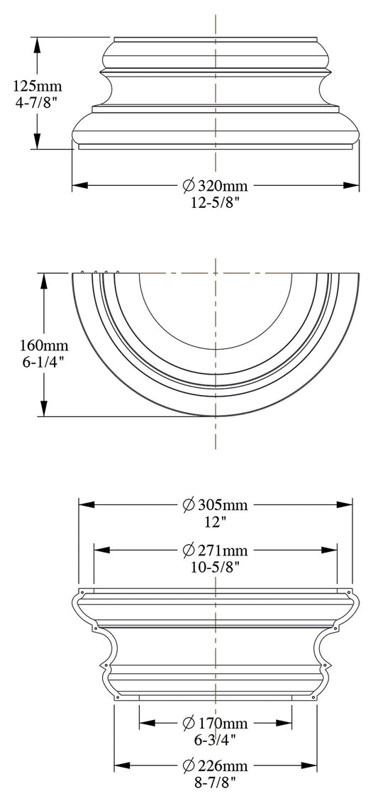 Orac Decor K1151 Base Piedistallo Per Mezza Colonna Duropolymer® Polistirene Alta Densità Bianco Resistente Agli Urti Calore Acqua Facile Da Installare Verniciabile Pretrattato Primer Acrilico Impermeabile Interno Esterno Ambienti Umidi 32x16x12,5 cm