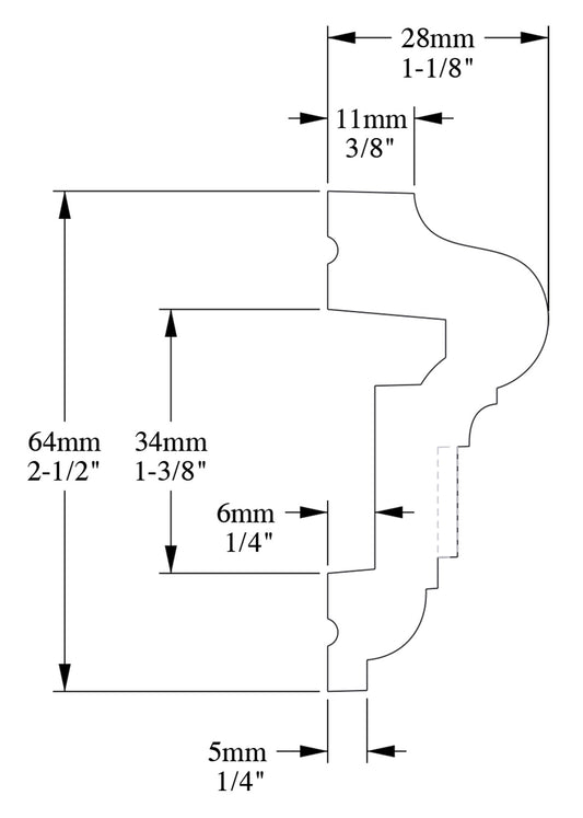 Orac Decor P6020 Cornice Profilo Parete Purotouch® Poliuretano Ad Alta Densità Bianco Resistente Agli Urti Calore Acqua Facile Da Installare Verniciabile Pretrattata Primer Acrilico Impermeabile Per Interno ed Esterno Ambienti Umidi Misura 200x6,4x2,8 cm
