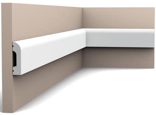 Orac Decor SX182 Cornice Battiscopa Zoccolino Parete Duropolymer® Polistirene Ad Alta Densità Bianco Resistente Agli Urti Calore Acqua Facile Da Installare Verniciabile Pretrattata Primer Acrilico Impermeabile Interno Esterno Ambienti Umidi 200x5x1,3 cm