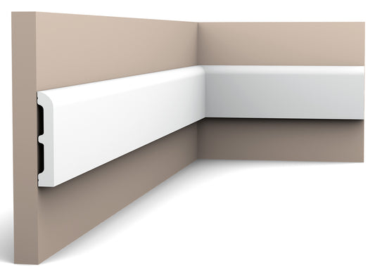 Orac Decor SX183 Cornice Battiscopa Zoccolino Parete Duropolymer® Polistirene Ad Alta Densità Bianco Resistente Agli Urti Calore Acqua Facile Da Installare Verniciabile Pretrattata Primer Acrilico Impermeabile Interno Esterno Ambienti Umidi 200x7,5x1,3 cm