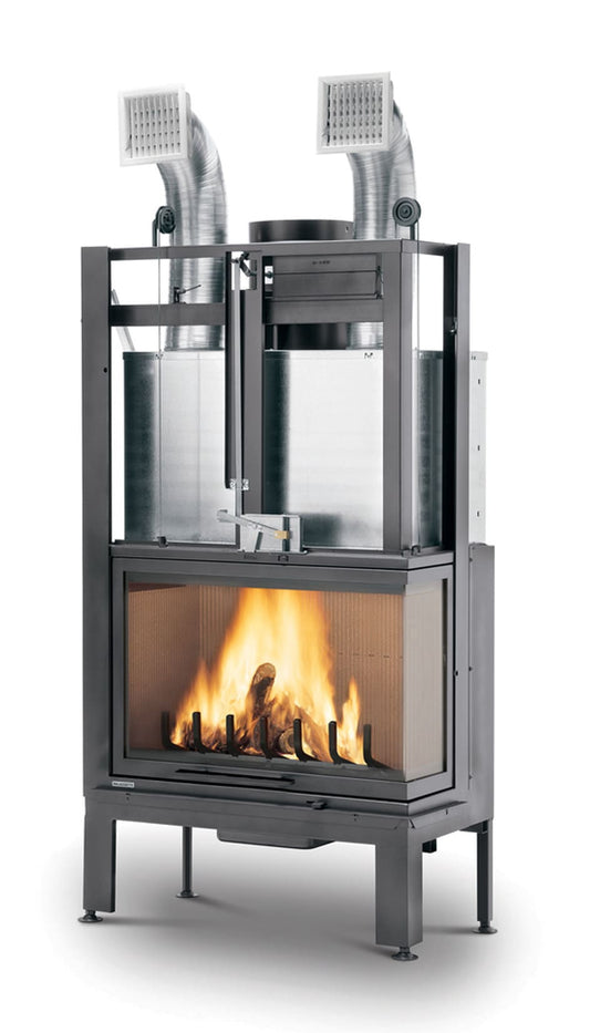 Palazzetti MX 78 R Angolo DX Camino Legna Aria Calda Convezione Circolazione Naturale Canalizzabile Riscaldamento Irraggiamento Potenza 16,7 kW Apertura Porta Scorrimento Versione Angolare Destro Materiale Focolare Ghisa Refrattario Misura 85x55x165 cm