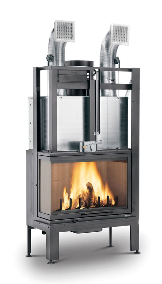 Palazzetti MX 78 L Angolo SX Camino Legna Aria Calda Convezione Circolazione Naturale Canalizzabile Riscaldamento Irraggiamento Potenza 16,7 kW Apertura Porta Scorrimento Versione Angolare Sinistro Materiale Focolare Ghisa Refrattario Misura 85x55x165 cm