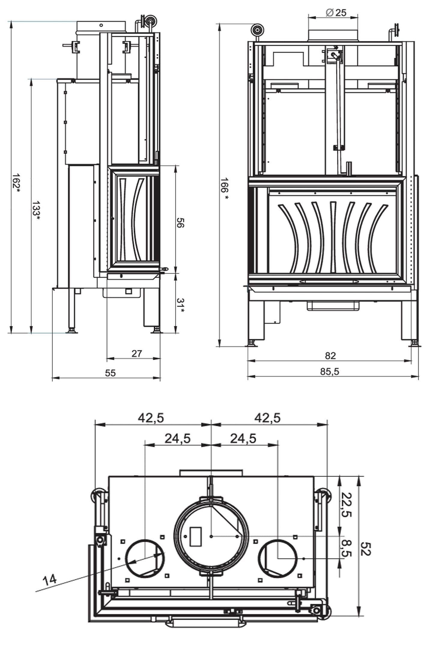 Camino a Legna Chiuso ad Aria Calda Convezione Circolazione Naturale Canalizzata Riscaldamento per Irraggiamento Palazzetti Ecomonoblocco EL 78 Sinistro SX Easy Line O2Ring Potenza 18,6 kW Portina Vetro Ceramico Misura 85,5x55x166 cm