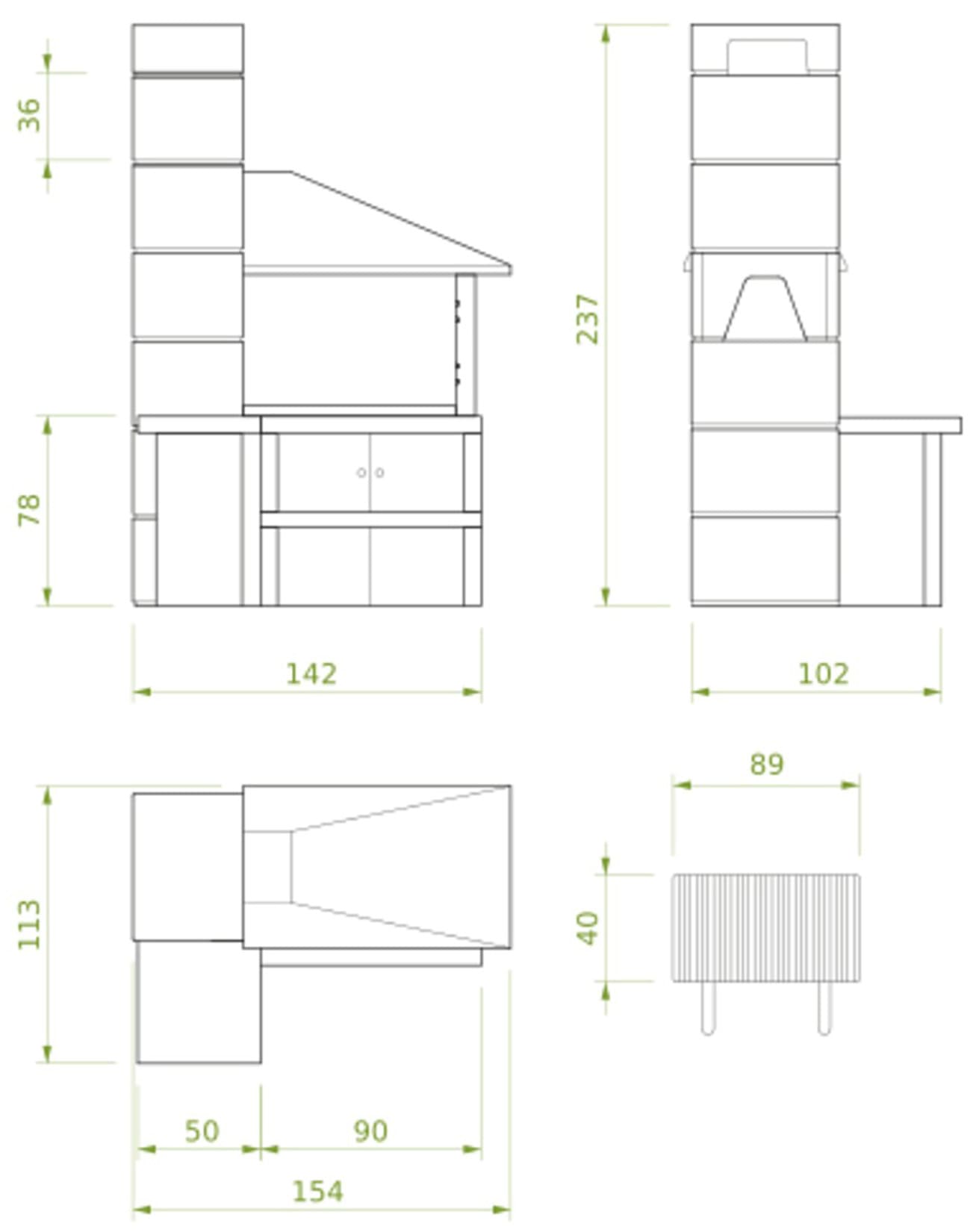 Palazzetti in Giardino Faro New Barbecue con Cappa in Metallo Antracite Legna Carboni Focolare Reversibile Grezzo Cemento Refrattario Top Marmotech Grigio Fuoco Griglia Cottura Braciere Portalegna Piano Lavoro Incluso di Kit di Montaggio 154x113 H237 cm