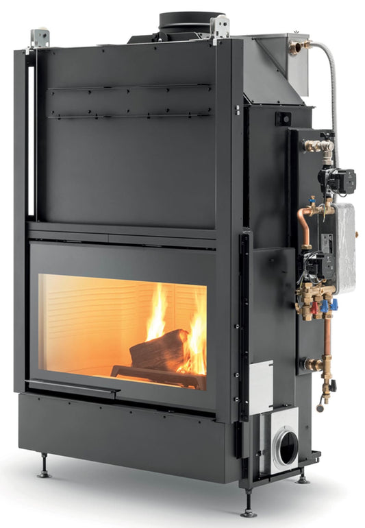 Palazzetti HWT S86F FASTR Frontale Termocamino Ecomonoblocco Legna Riscaldamento Acqua Radiatori Potenza 33,5 Kw Vaso Aperto Acciaio Focolare Refrattario Thermofix® Apertura Porta Scorrimento Ribalta Gruppo Idraulico DX Separazione Impianto 115x80x172 cm
