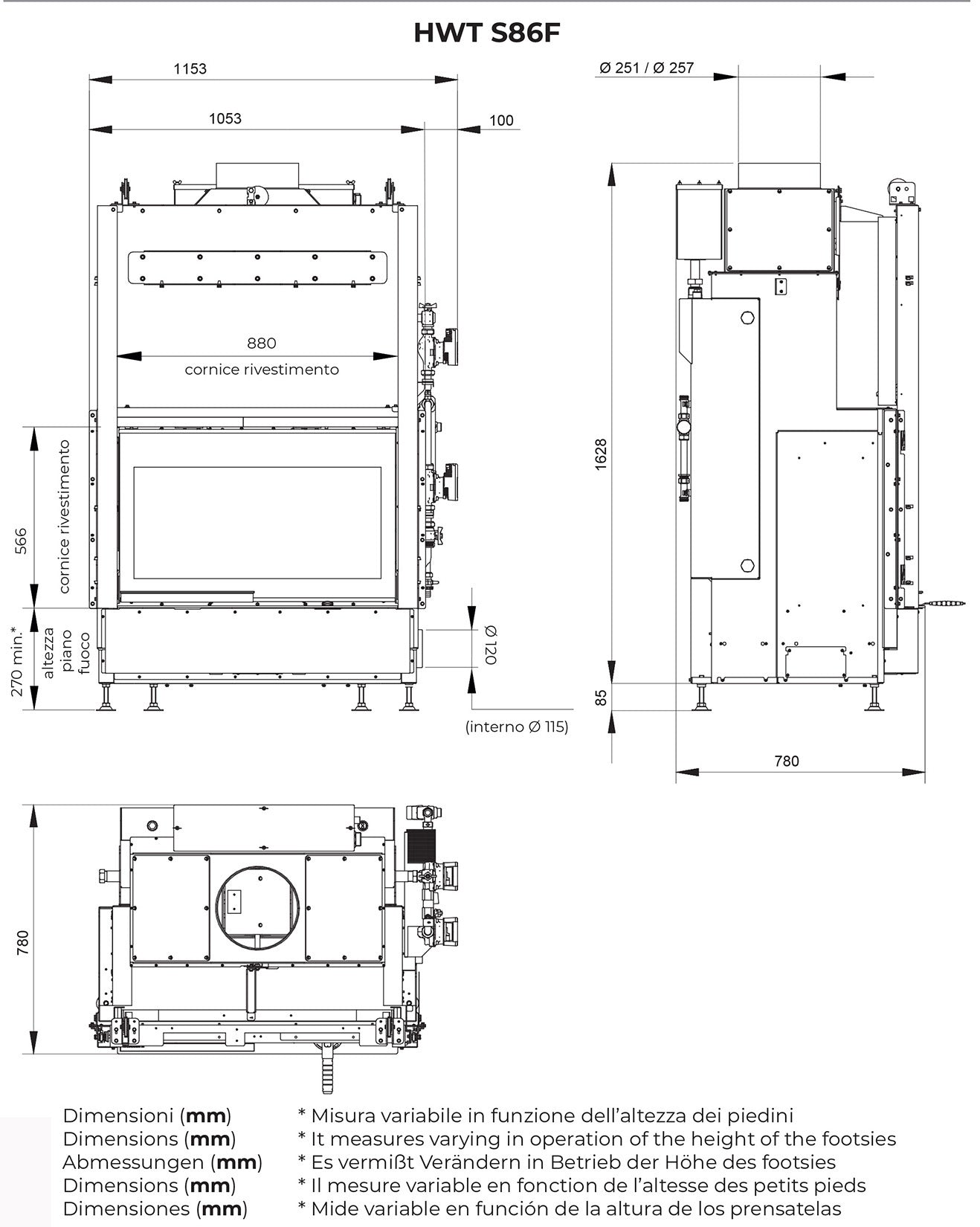 Palazzetti HWT S86F FASTR Frontale Termocamino Ecomonoblocco Legna Riscaldamento Acqua Radiatori Potenza 33,5 Kw Vaso Aperto Acciaio Focolare Refrattario Thermofix® Apertura Porta Scorrimento Ribalta Gruppo Idraulico DX Separazione Impianto 115x80x172 cm