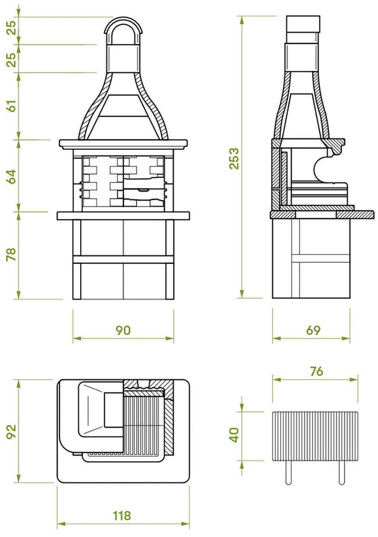 Palazzetti in Giardino Andros 3 Con Top Marmotech Grigio Barbecue Legna Carbonelle Cemento Refrattario Da Verniciare Area Grill Braciere Portalegna Sottocappa Metallica Griglia Cottura Incluso Kit di Montaggio e Verniciatura Misura 118x92 H253 cm 820 kg