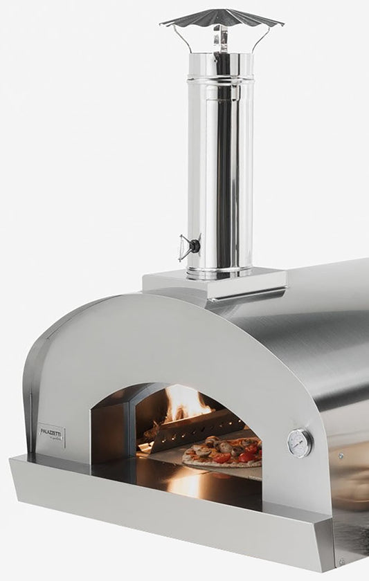 Palazzetti in Giardino Carmine Forno Da Appoggio A Gas GPL Propano Acciaio Inox Termometro Camera Cottura Piano Fuoco Cemento Refrattario Portina Maniglia Valvola Registro Fumi Kit Pulizia Sacco Protettivo Canna Fumaria Comignolo 98x85 H113 cm 135 kg