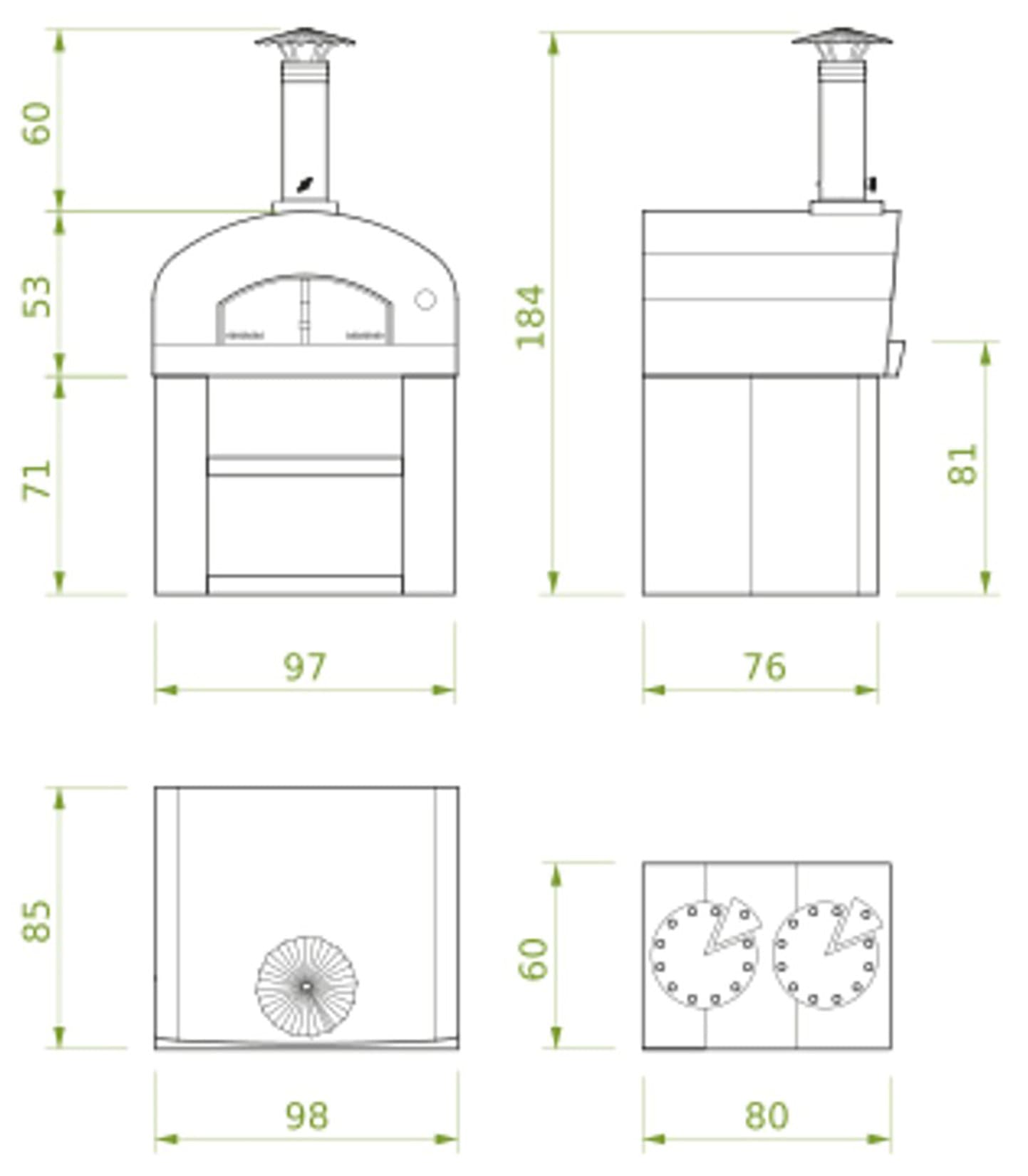 Palazzetti in Giardino Carmine Forno Da Appoggio A Metano Gas Naturale Basamento Acciaio Inox Termometro Camera Cottura Piano Fuoco Cemento Portina Maniglia Valvola Registro Fumi Kit Pulizia Sacco Protettivo Canna Fumaria Comignolo 98x85 H184 cm 555 kg