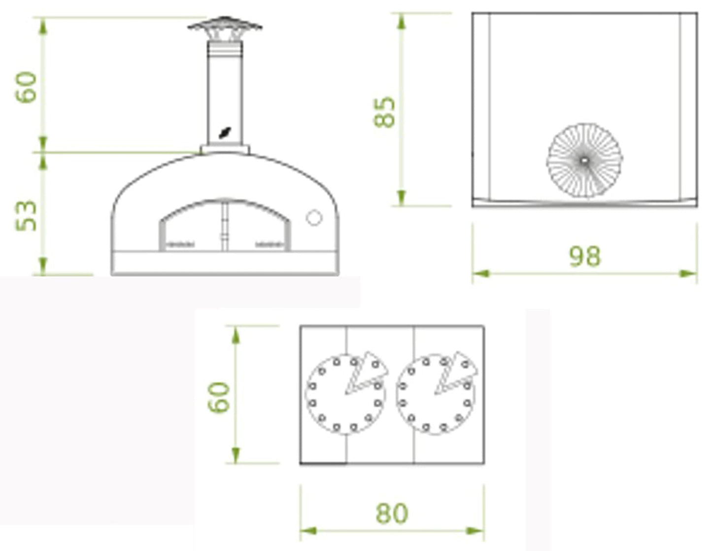 Palazzetti in Giardino Carmine Forno Da Appoggio A Gas GPL Propano Acciaio Inox Termometro Camera Cottura Piano Fuoco Cemento Refrattario Portina Maniglia Valvola Registro Fumi Kit Pulizia Sacco Protettivo Canna Fumaria Comignolo 98x85 H113 cm 135 kg