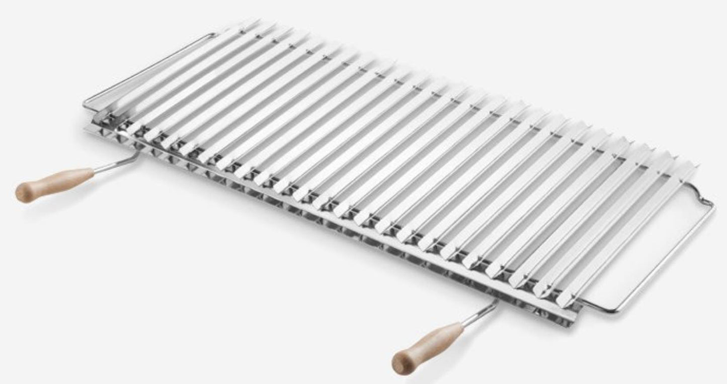 Palazzetti In Giardino Griglia Cottura Lux Realizzata Completamente In Acciaio Inox Di Elevato Spessore Con Manici Antiscottatura In Legno Sezione Semicircolare Con Leccarda Raccogli Grassi 76x40 cm
