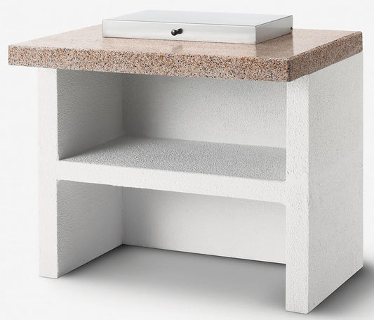 Palazzetti in Giardino Modulo Gas 2 Fuochi 90 Struttura in Cemento Refrattario Da Verniciare Top Marmotech Levigato Rosso Fornello Tradizionale Piano Cottura Acciaio Inox GPL Metano Coperchio Basamento Schienale Pratica Mensola 90x70 H78 cm Peso 300 kg