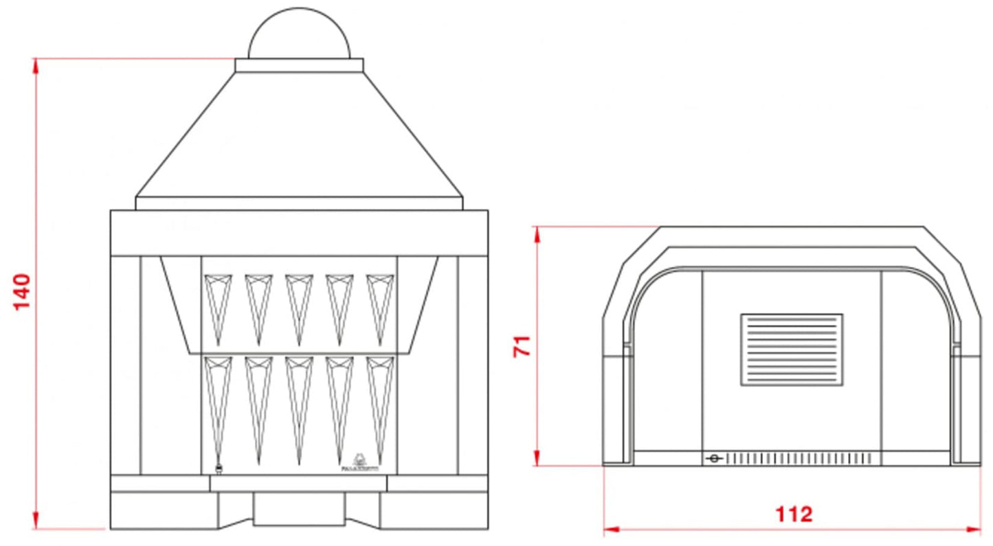 Palazzetti In Giardino Patio 96 G Barbecue Focolare Camino Legna Carbonelle Aria Naturale Piano Fuoco Ghisa Elevato Spessore Registro Comburente Fumi Cassetto Cenere Griglia Portalegna Apertura Frontale Destra Sinistra Misura 112x71 H140 cm Potenza 14,1Kw