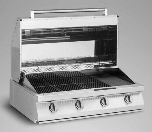 Palazzetti in Giardino Romeo 90 Barbecue Grill a Gas Metano e GPL in Acciaio Inox con Coperchio per Interno Esterno 4 Bruciatori Accensione One Touch Diffusori Calore Con Piastra Cottura Ghisa Ampia Vaschetta Raccogli Grasso Misura 90x60xh78 cm 41 Kg