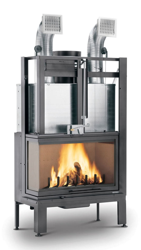 Palazzetti MX 86 L Angolo SX Camino Legna Aria Calda Convezione Circolazione Naturale Canalizzabile Riscaldamento Irraggiamento Potenza 20,4 Kw Apertura Porta Scorrimento Versione Angolare Sinistro Materiale Focolare Ghisa Refrattario Misura 100x67x165 cm