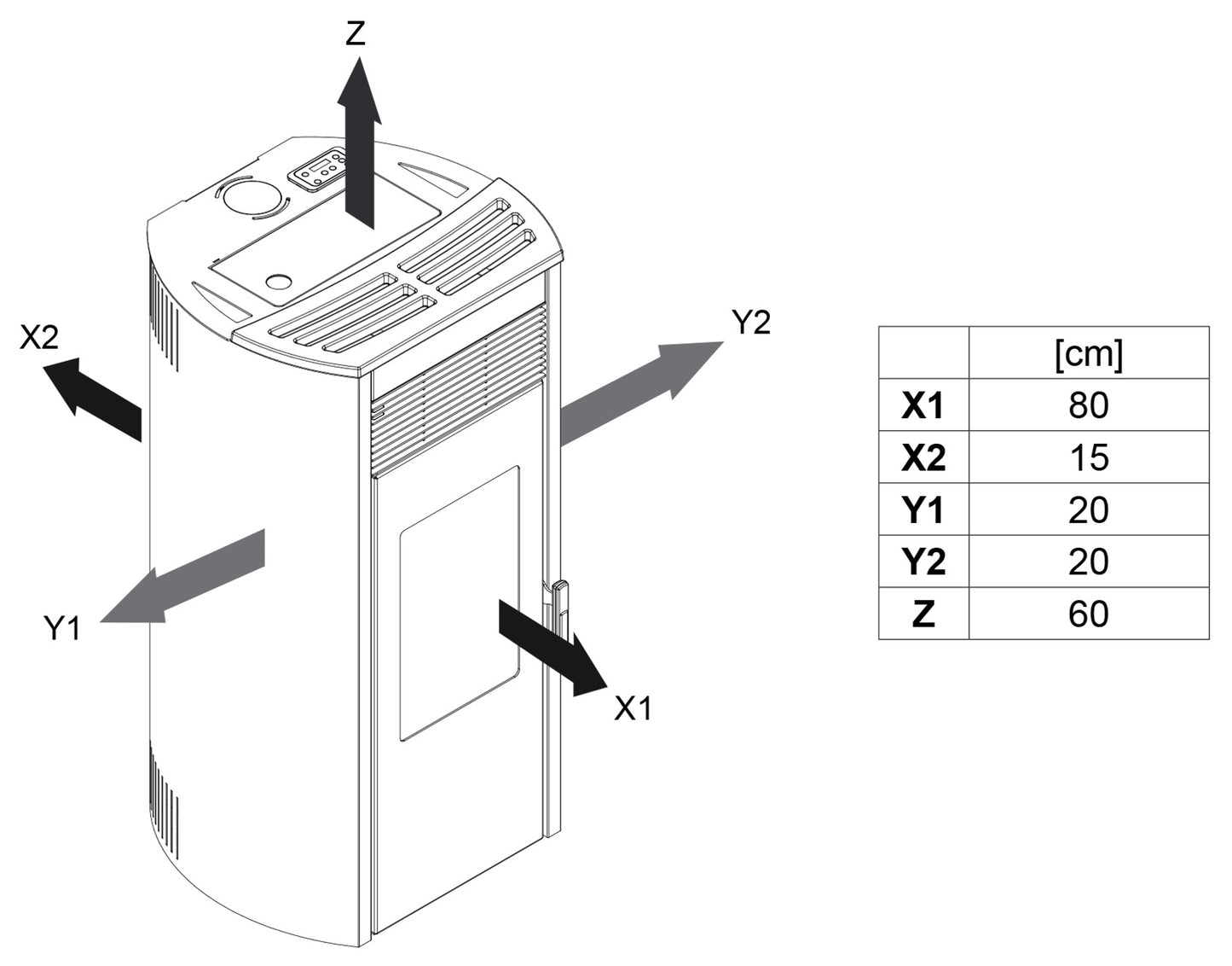 Royal Roberta Air 120 Us Stufa Pellet Aria Calda Ventilata Regolabile 12,3 Kw Acciaio Bianco Forma Arrotondata Uscita Fumi Superiore Top Ceramica Display Digitale Comandi Sfioro Gestione Fasce Orarie Braciere Cassetto Pulizia Manutenzione Semplificata