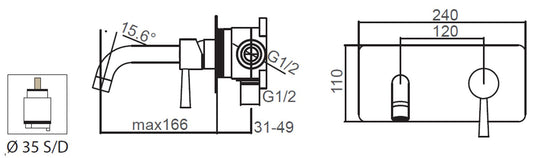 Miscelatore Lavabo Ad Incasso Con Bocca A Parete Duemmeggi Round Parete Muro Con Piastra 2 Fori Monocomando Moderno 166 mm Materiale Ottone Finitura Cromata Made in Italy Garanzia 5 Anni