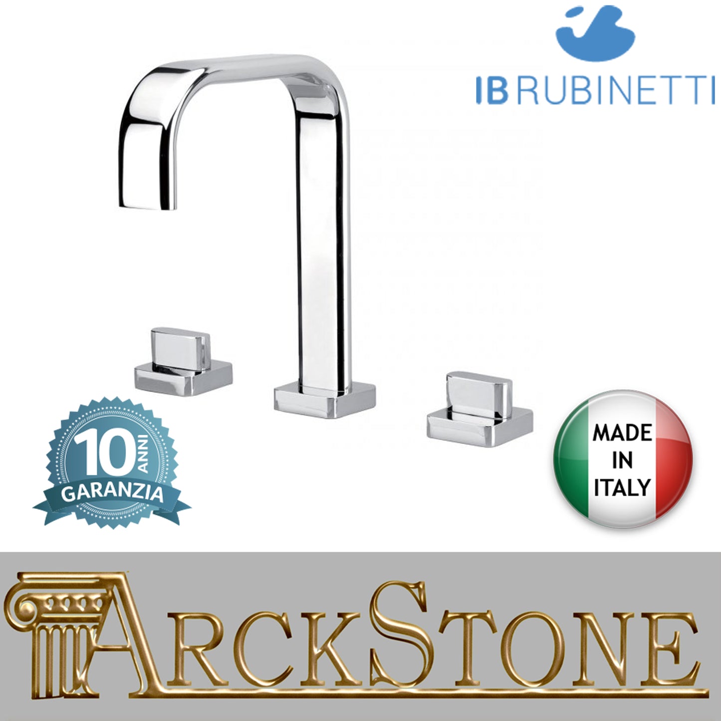 Miscelatore lavabo tre fori bocca bassa completo di piletta di scarico Click-Clack marca IB rubinetti modello SuperBox rubinetteria rubinetto ottone cromato fontana finitura cromo rivenditore autorizzato campania arredamento garanzia 10 anni azienda