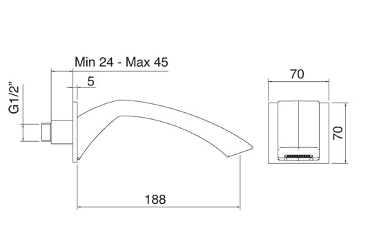 Bocca A Muro Per Vasca 188 Rubinetterie Treemme Arche' Materiale Ottone Finitura Cromata