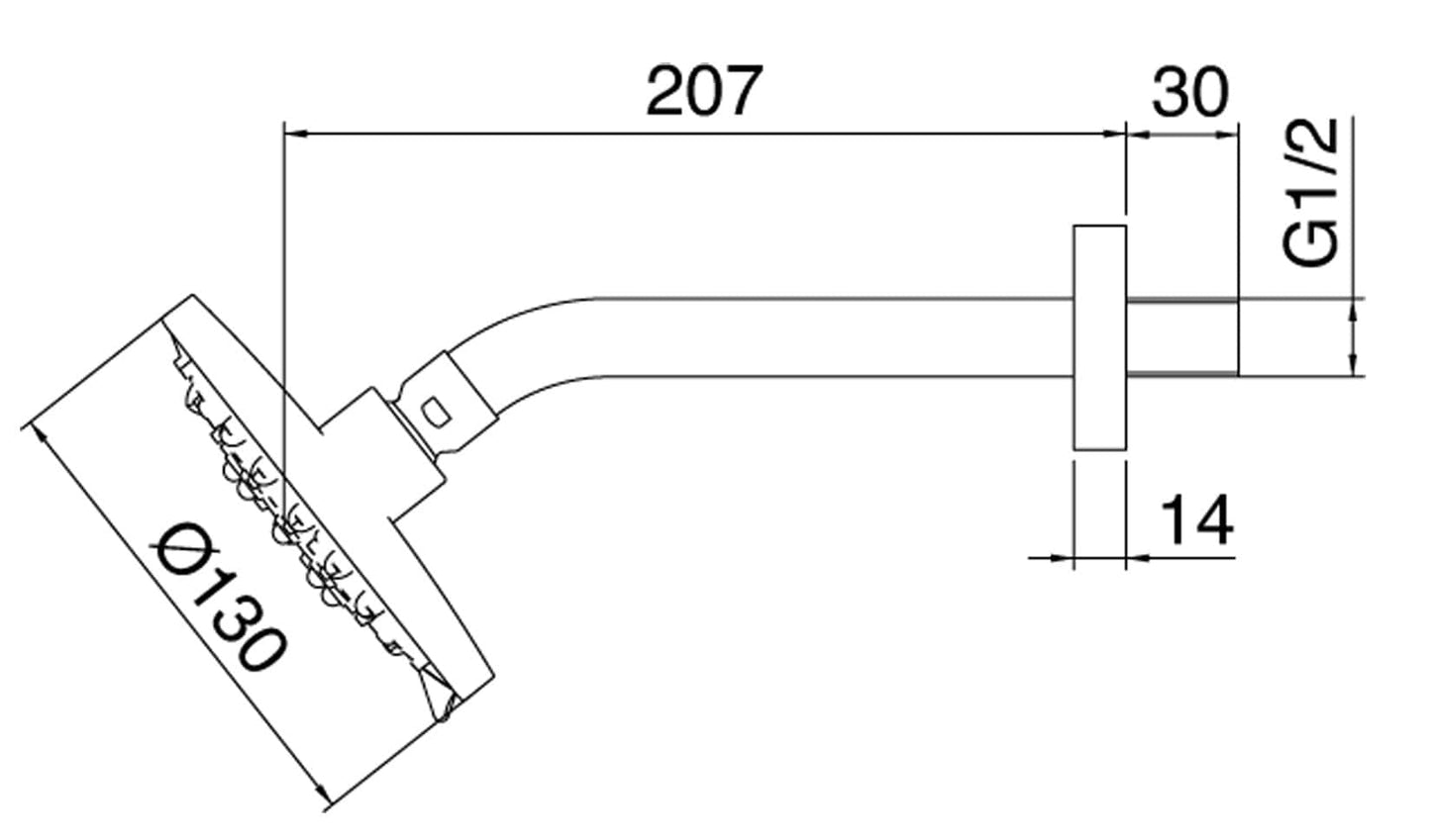 Rubinetterie Treemme SHOWERS & THERMOSTATICS Soffione Doccia A Parete 3 Getti Tondo In ABS Diametro Ø 130 mm Anticalcare Con Braccio Doccia 207 mm Materiale Ottone Finitura Cromata