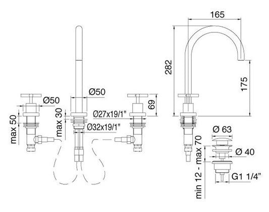 Rubinetterie Treemme Line Batteria Miscelatore Lavabo Con Piletta Di Scarico Click - Clack Materiale Ottone Finitura Cromata