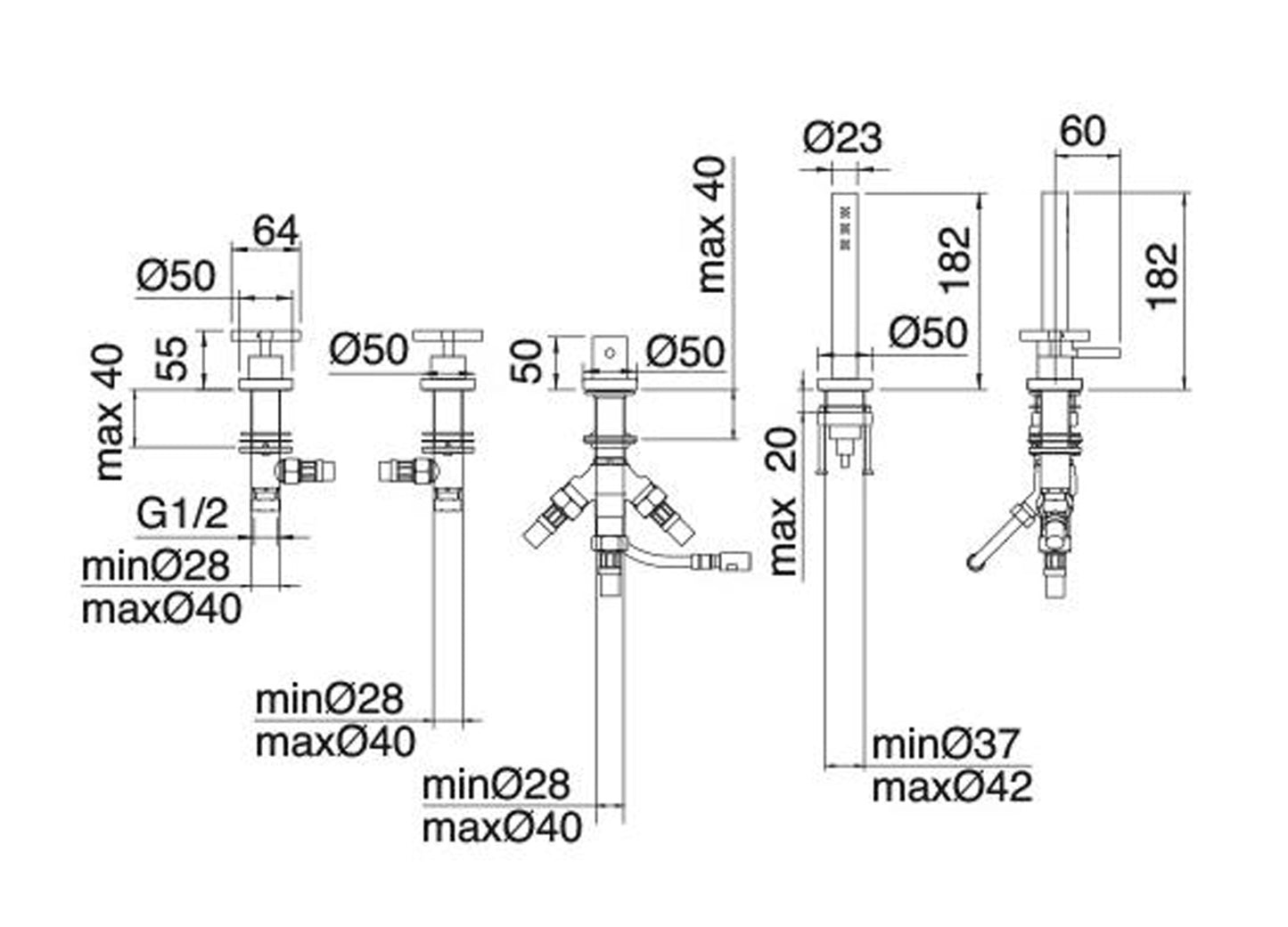 Rubinetterie Treemme Line Miscelatore Batteria Bordo Vasca 4 Fori Senza Bocca Con Doccetta In Metallo Estraibile Materiale Ottone Finitura Cromata