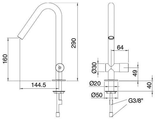 Rubinetterie Treemme 3M 22MM IT 1111 IS 2H ZZ Miscelatore Monocomando Monoforo Appoggio Lavabo 160 mm Stile Moderno Senza Piletta di Scarico Altezza 290 mm Materiale Acciaio Finitura Acciaio Spazzolato Opaco Inox