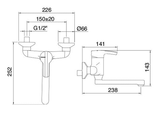 Rubinetterie Treemme 3M Contract Kitchen S IT 1230 CC LG ZZ Miscelatore Monocomando Lavello Cucina A Parete 2 Fori Stile Moderno Materiale Ottone Finitura Cromata
