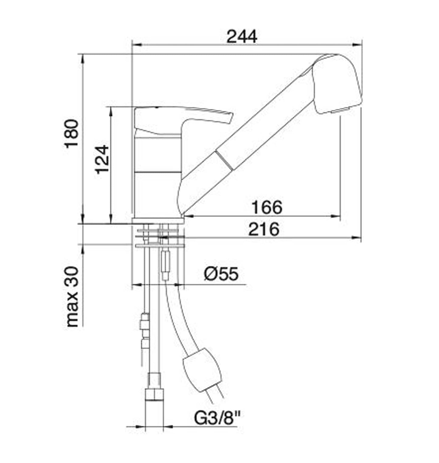 Rubinetterie Treemme 3M Contract Kitchen S IT 1235 CC LG ZZ Miscelatore Monocomando Appoggio Lavello Cucina Con Doccetta Estraibile Monoforo Stile Moderno Materiale Ottone Finitura Cromata