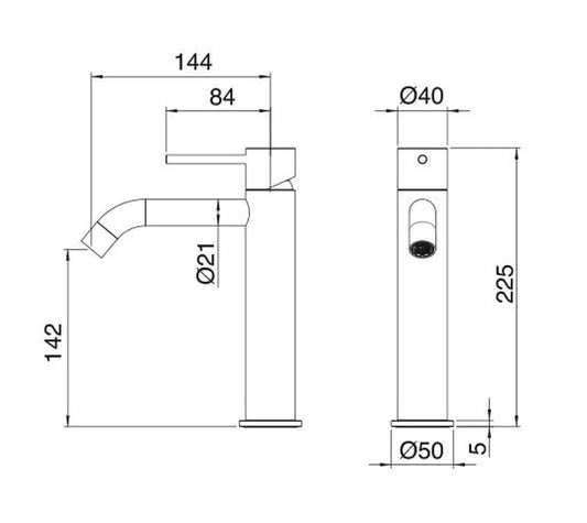 Rubinetterie Treemme 40MM Miscelatore Monocomando Monoforo Appoggio Lavabo 225 mm Stile Moderno Materiale Acciaio Finitura Acciaio Spazzolato Opaco Inox
