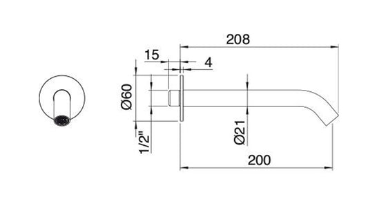 Rubinetterie Treemme 40MM Bocca Getto Erogazione Acqua A Muro 200 mm Stile Moderno Materiale Acciaio Finitura Acciaio Spazzolato Opaco Inox