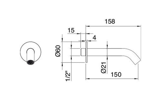 Rubinetterie Treemme 40MM Bocca Getto Erogazione Acqua A Muro 150 mm Per Vasca Stile Moderno Materiale Acciaio Finitura Acciaio Spazzolato Opaco Inox