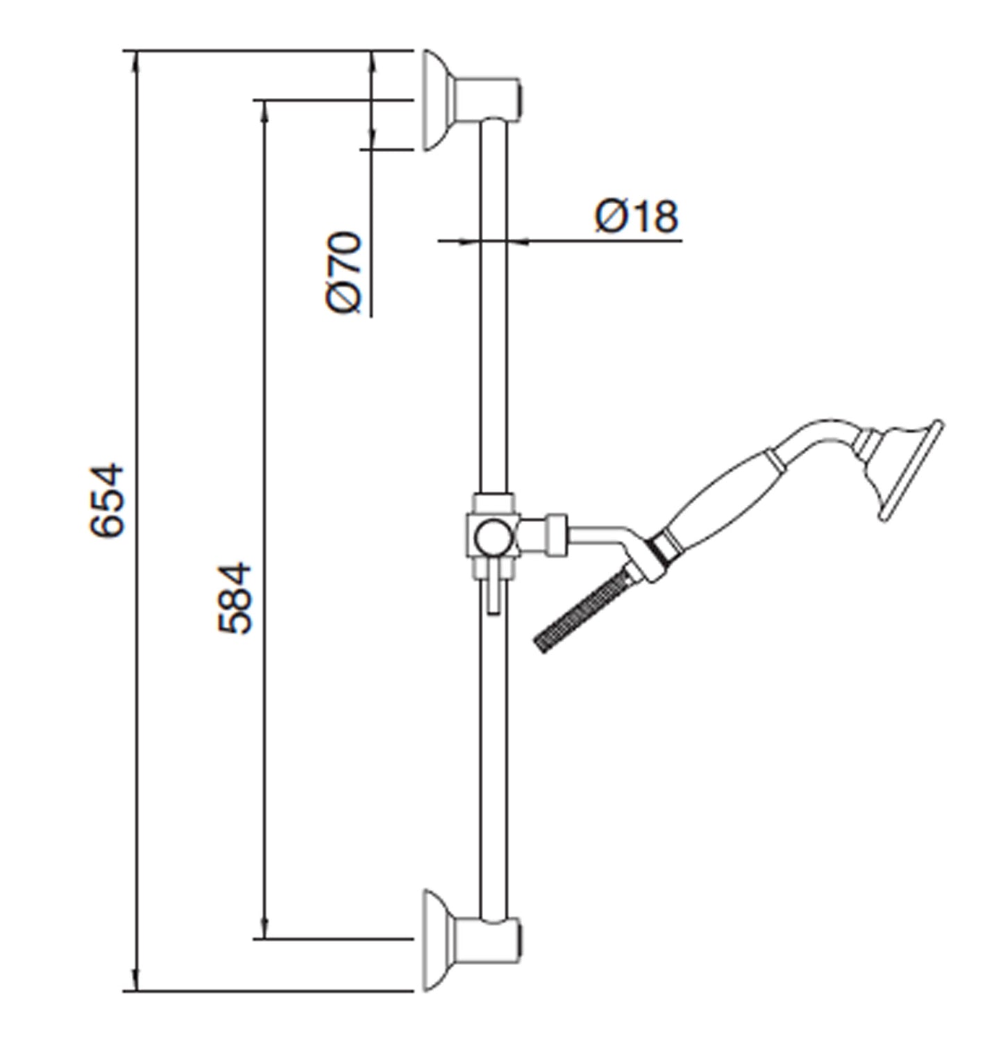 Rubinetterie Treemme 3M PICCADILLY RWIT 2106 CC 04 Kit Asta Saliscendi Con Doccetta In Metallo e Flessibile In PVC Senza Presa Acqua a Muro Finitura Cromata