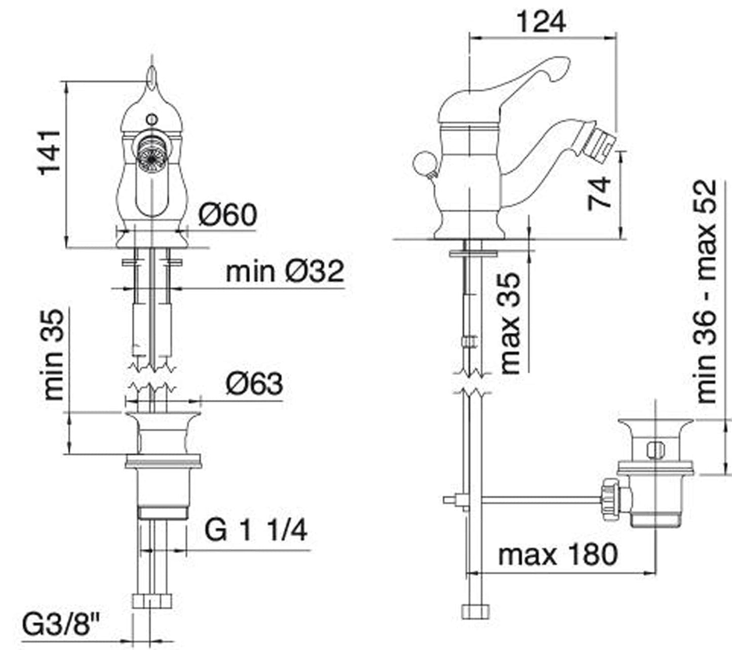 Rubinetterie Treemme PICCADILLY IT 2120 CC PY ZZ Miscelatore Monocomando Bidet Areatore Orientabile E Con Piletta Di Scarico Automatico Materiale Ottone Finitura Cromata