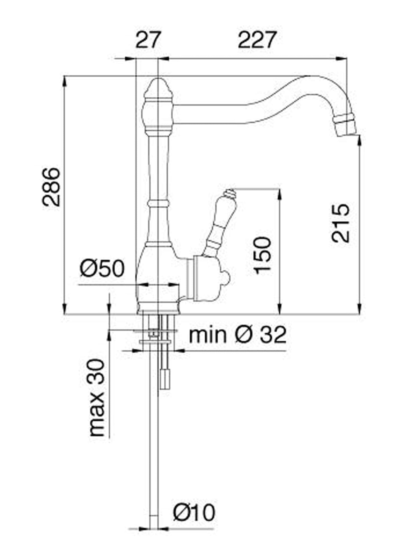 Rubinetterie Treemme KITCHEN - RETRO' Miscelatore Lavello Cucina Monoforo Stile Classico Con Bocca Girevole Materiale Ottone Finitura Cromata