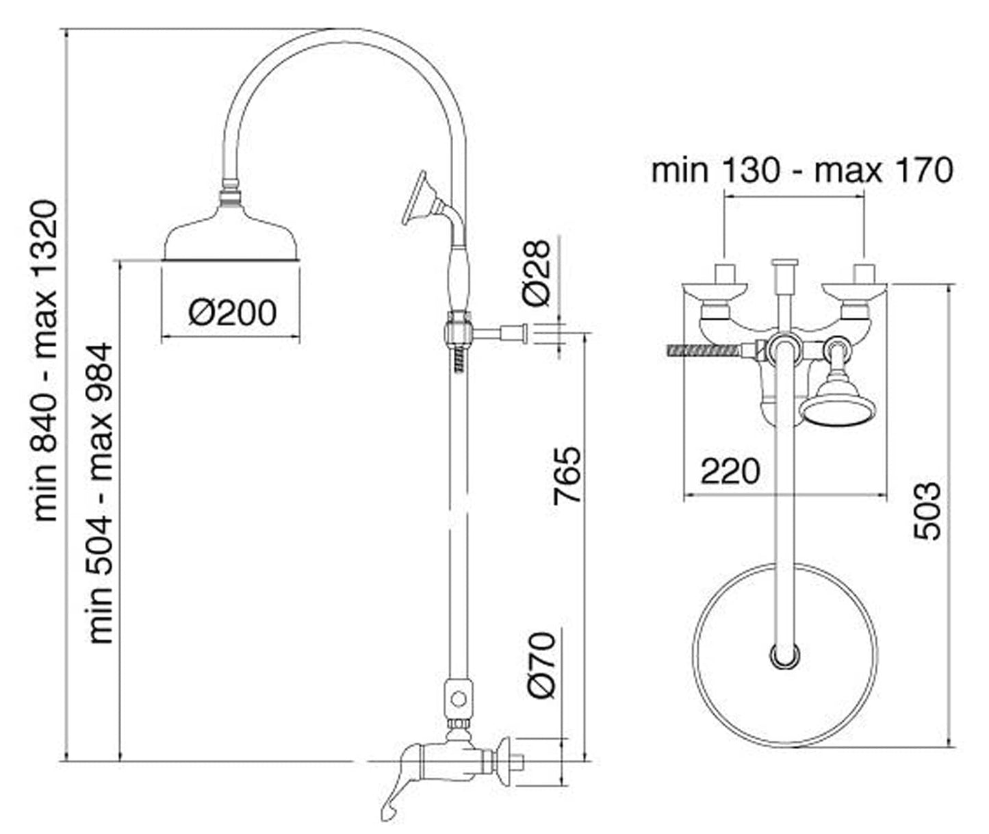 Rubinetterie Treemme PICCADILLY IT 2160 CC PY ZZ Gruppo Colonna Doccia Attrezzata Multifunzione Miscelatore Meccanico Materiale Ottone Finitura Cromata Con Doccetta E Soffione Anticalcare In Metallo Diametro Ø 200 mm