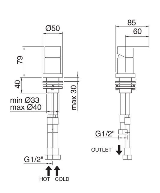 Miscelatore Remoto Da Piano Rubinetterie Treemme Ran Materiale Ottone Finitura Cromata