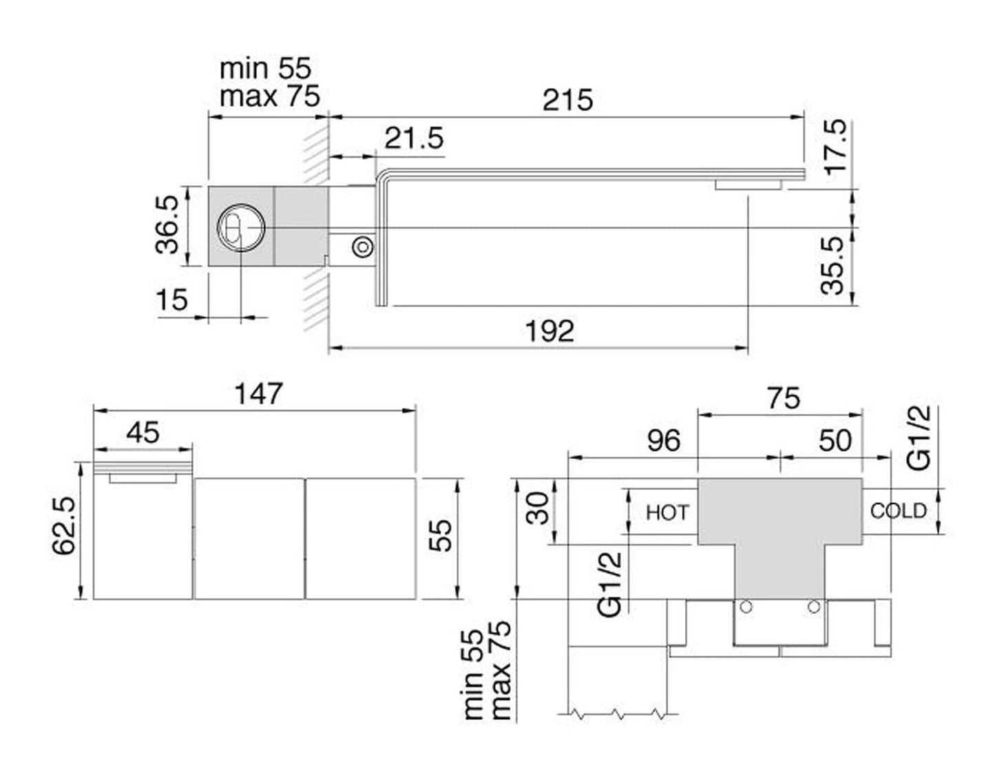 Rubinetterie Treemme 3M 5mm RWIT 2551 IS 10 + RWIT 2551 ZZ 11 Miscelatore Gruppo Lavabo Incasso A Muro 192 mm Areatore Orientabile 3 Fori 2 Leve Con Piastra Stile Moderno Materiale Acciaio Inox Finitura Spazzolato Inox