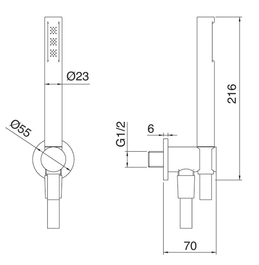 Rubinetterie Treemme Line Duplex Kit Gancio Flessibile E Doccetta In Metallo Tondo Finitura Cromata